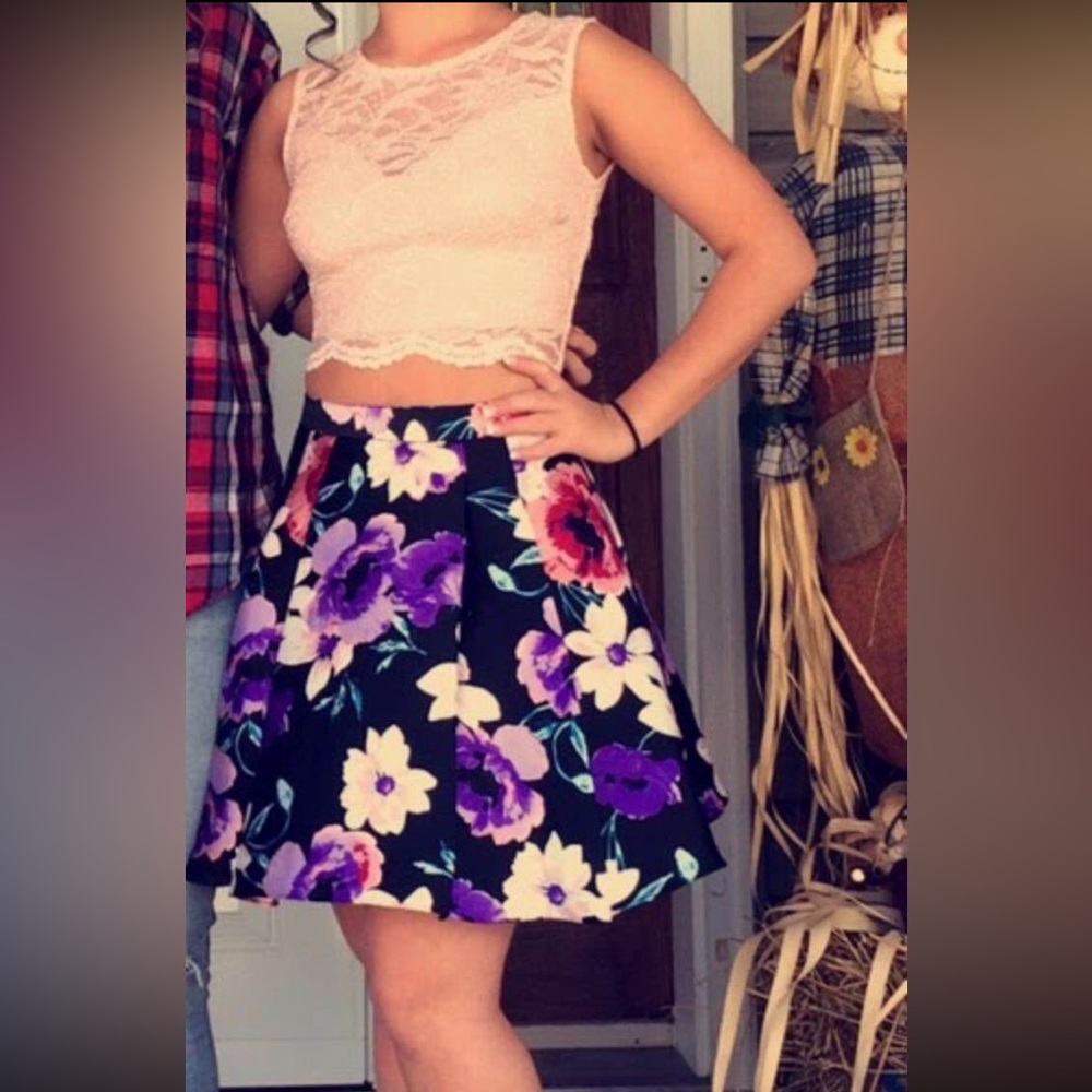 Two Piece Pink And Purple Homecoming Dress